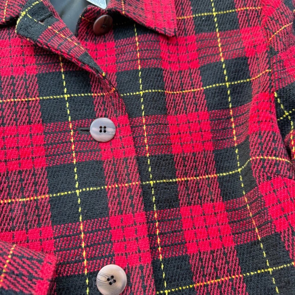 VTG Sag Harbor Red Tartan Plaid Jacket 14 Button Front Lined 90s Classic Preppy